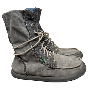 Sanuk Stevie Boots Size 7 EU 38 Canvas Mid Calf Lace Up Gray Flat Casual Shoes
